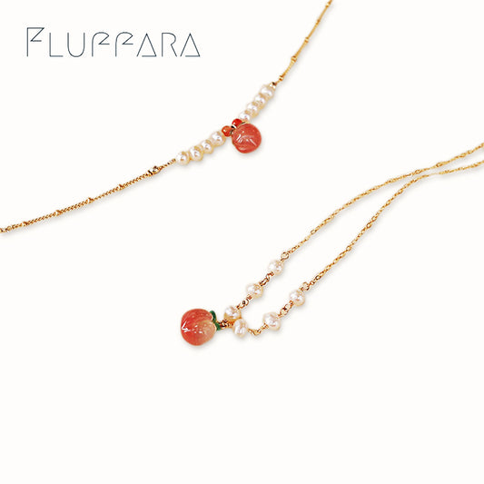 Peach - 6 Pearls - 14K Gold Necklace